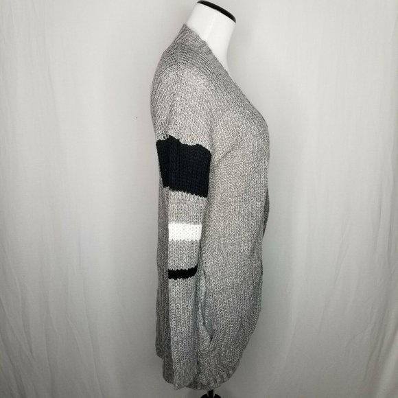 Ultra Flirt Gray Black Varsity Stripe Open Cardi - Picture 4 of 8